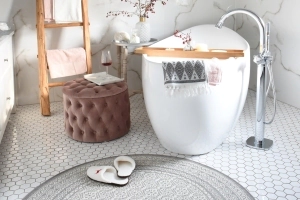 płytki ceramiczne do łazienki heksagon biały szkliwiony w połysku