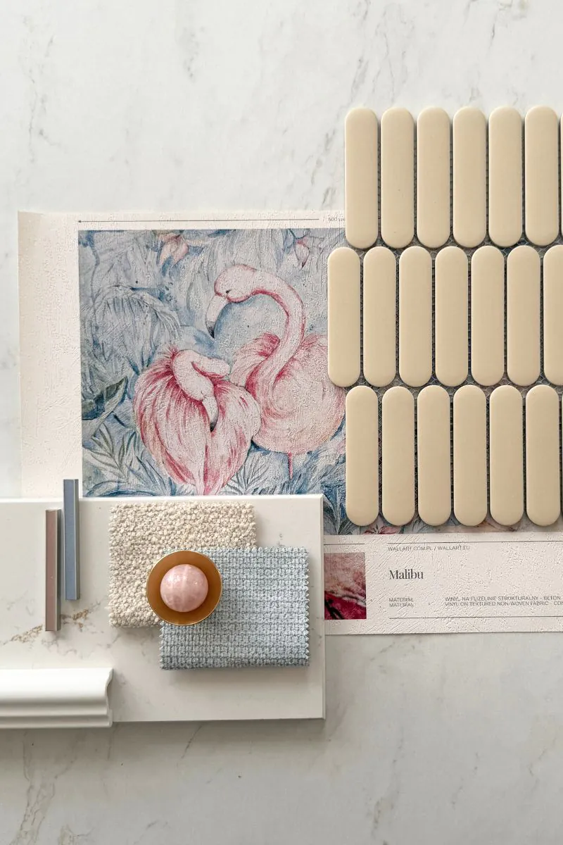 zestawienie-materialow-na-moodboardzie-tapeta-uchwyt-fuga-plytka-eclair-paris-cream-raw-decor
